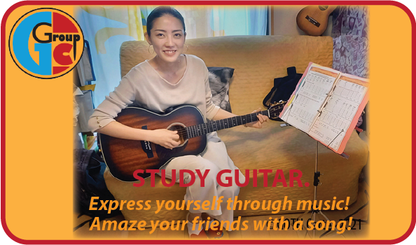 Stylish girl with guitar studies guitar at GCG